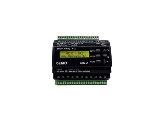 AR2-A-230VAC-12D2A GEMO Programlanabilir Akıllı Röle – 12 Giriş 2 Röle Çıkışlı 230V AC PLC Alternatifi